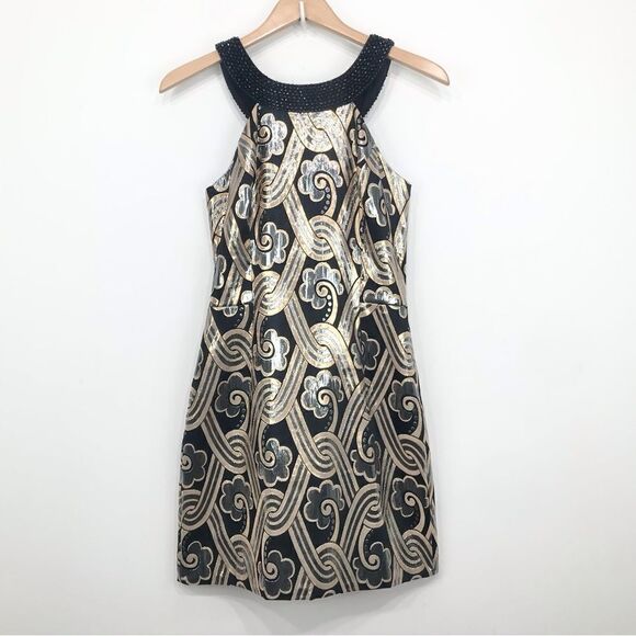 Lilly Pulitzer Sydney Black Metallic Gold Contemporary Bead Collar Shift Dress - Picture 8 of 16